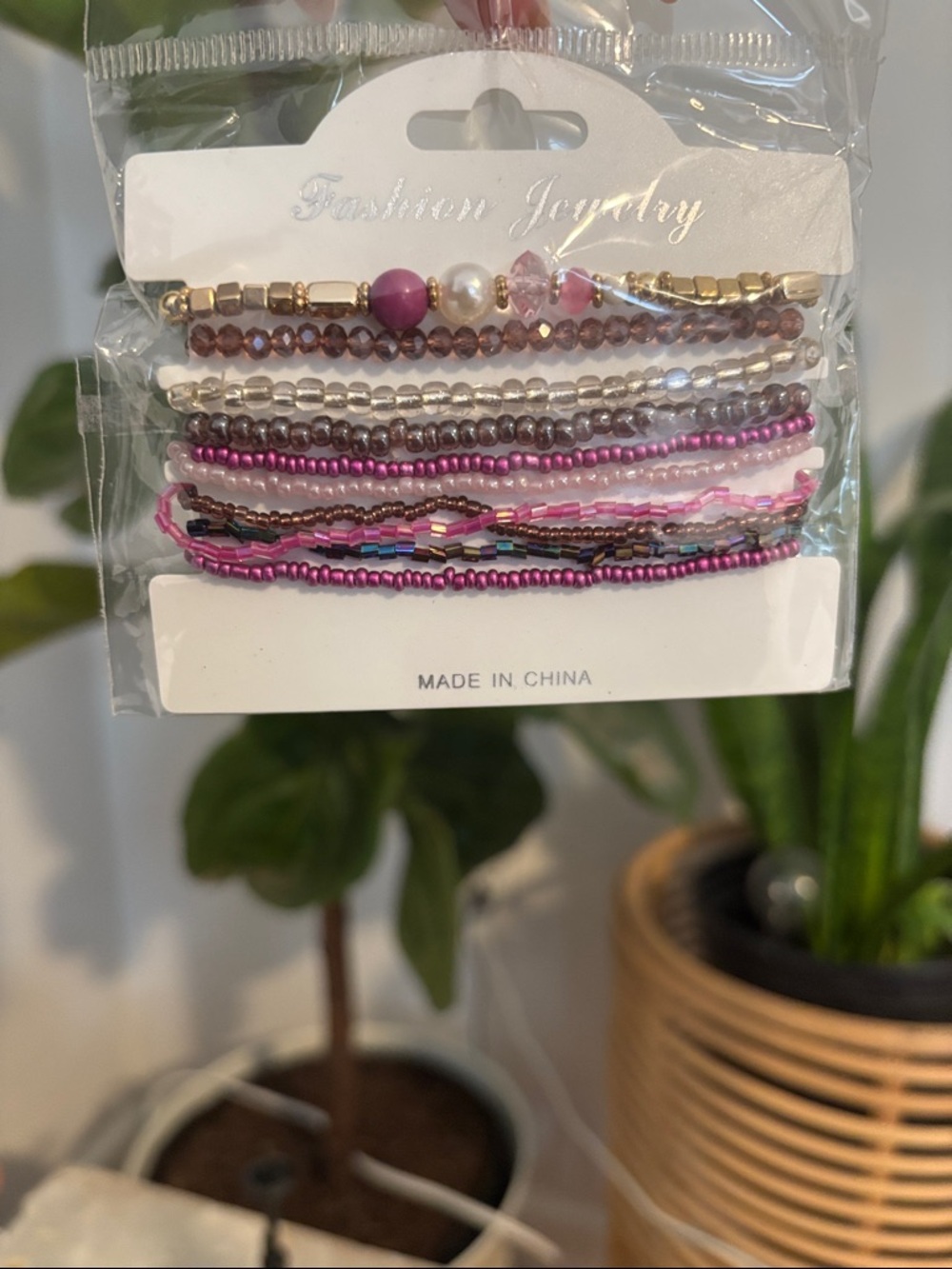 Fashion Jewelry Pink Beaded Bracelet Set